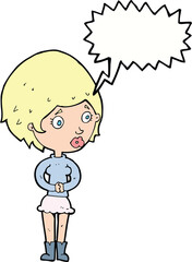 cartoon concerned woman with speech bubble