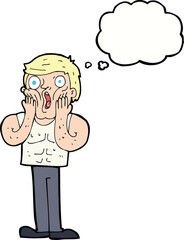 cartoon shocked gym man with thought bubble