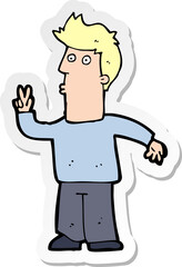 sticker of a cartoon man giving peace sign