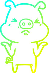 cold gradient line drawing cartoon angry pig