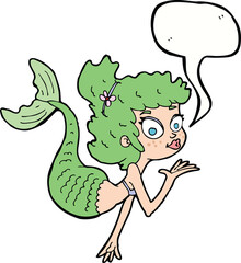 cartoon pretty mermaid with speech bubble
