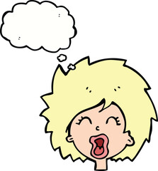cartoon woman screaming with thought bubble