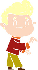 happy flat color style cartoon man making point