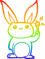 rainbow gradient line drawing cute cartoon rabbit
