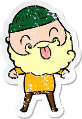 Fototapeta premium distressed sticker of a man with beard sticking out tongue