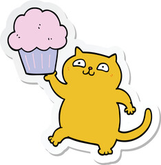 sticker of a cartoon cat with cupcake
