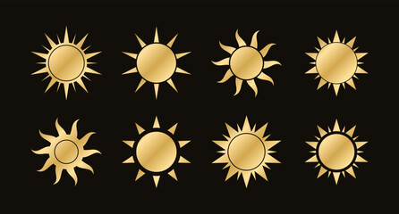 Golden boho celestial sun icon logo set. Simple modern abstract design for templates, prints, web, social media posts