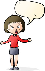 cartoon woman making excuses with speech bubble