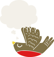 cartoon flying bird and thought bubble in retro style