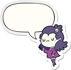 cute cartoon vampire girl and speech bubble sticker