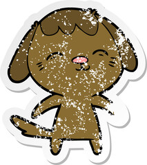 distressed sticker of a happy cartoon dog