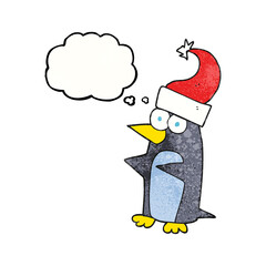 thought bubble textured cartoon christmas penguin