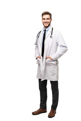 Full length young medical doctor on transparent background