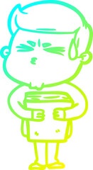 cold gradient line drawing cartoon man sweating