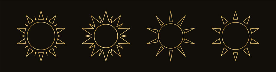 Golden boho celestial sun icon logo outline set. Simple modern abstract design for templates, prints, web, social media posts