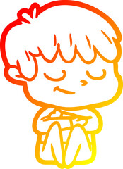 warm gradient line drawing cartoon happy boy