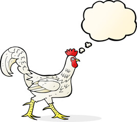 cartoon cockerel with thought bubble