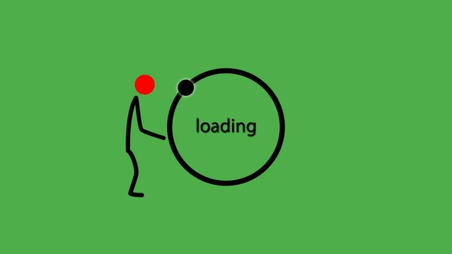 Loading circle icon animation on green background. man spin the download. 4K clip with alpha channel.