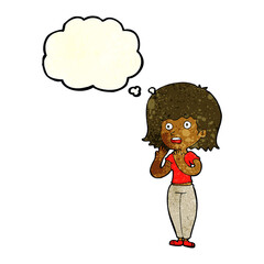cartoon shocked woman with thought bubble