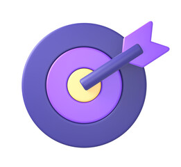 3d purple arrow hits target or goal icon for UI UX web mobile apps social media ads designs