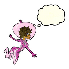 cartoon space woman with thought bubble