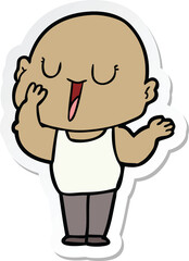 sticker of a happy cartoon bald man yawning