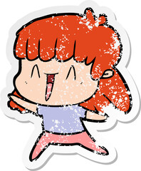 distressed sticker of a cartoon woman