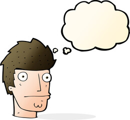 cartoon nervous man with thought bubble