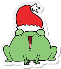 sticker of a cute cartoon christmas frog