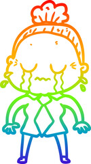 rainbow gradient line drawing cartoon crying old lady