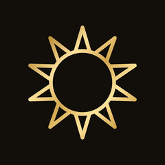 Gold boho celestial sun icon logo. Simple modern abstract design for templates, prints, web, social media posts