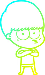 cold gradient line drawing nervous cartoon boy