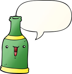 cartoon beer bottle and speech bubble in smooth gradient style