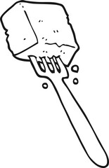 black and white cartoon tofu on fork