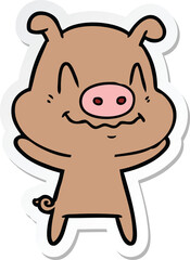 sticker of a nervous cartoon pig