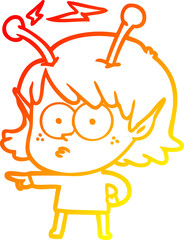 warm gradient line drawing cartoon alien girl