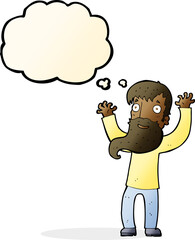 cartoon excited man with beard with thought bubble