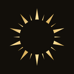 Golden celestial sun icon logo. Simple modern abstract design for templates, prints, web, social media posts
