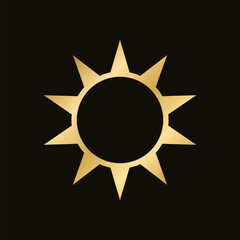 Golden celestial sun icon logo. Simple modern abstract design for templates, prints, web, social media posts