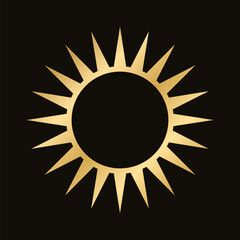 Golden celestial sun icon logo frame. Simple modern abstract design for templates, prints, web, social media posts