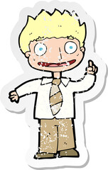 retro distressed sticker of a cartoon man with idea