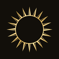 Golden celestial sun icon logo frame. Simple modern abstract design for templates, prints, web, social media posts