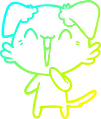 cold gradient line drawing laughing little dog cartoon