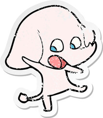 distressed sticker of a cute cartoon elephant