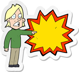 sticker of a cartoon man pointing