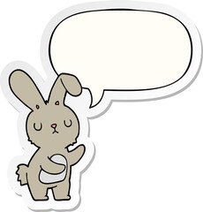 cute cartoon rabbit and speech bubble sticker