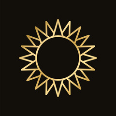 Golden celestial sun icon logo frame. Simple modern abstract design for templates, prints, web, social media posts