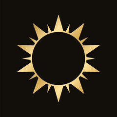 Golden celestial sun icon logo frame. Simple modern abstract design for templates, prints, web, social media posts