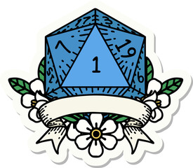 natural one d20 dice roll sticker