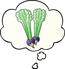 cartoon beetroot and thought bubble in smooth gradient style